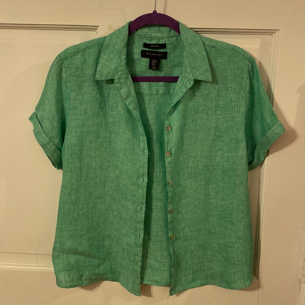 Green linen blouse